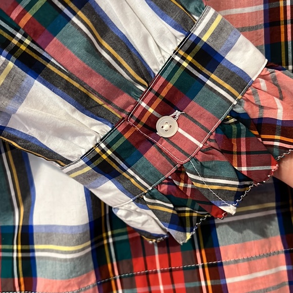 J Crew Women' Scallop Tie Neck Puff Sleeve Top In Stewart Tartan Plaid in Size M - Picture 4 of 5